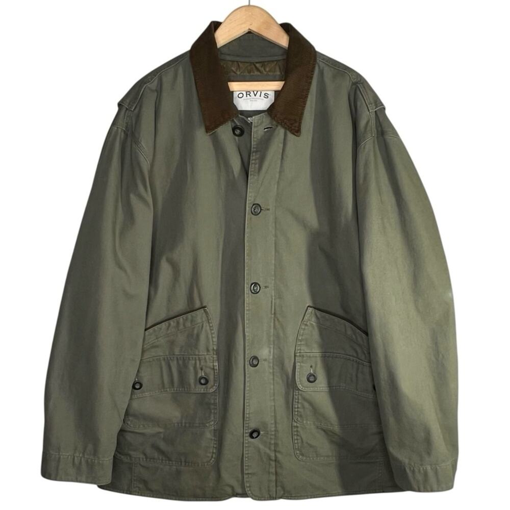 Orvis Mens Barn Jacket Olive Green XXL Chore Coat Field Jacket Quilted Lined